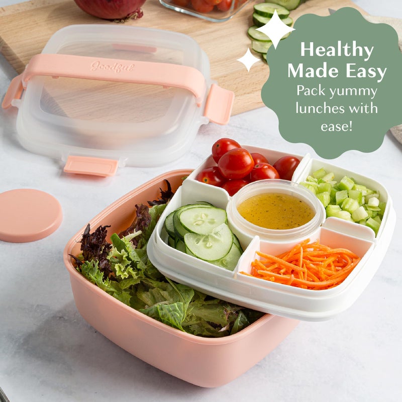 Goodful Stackable Lunch Box Container, Bento Style Food Storage with Removeable Compartments for Sandwich, Snacks, Toppings & Dressing, Leak-Proof and Made without BPA, 56-Ounce, Blush - Image 2
